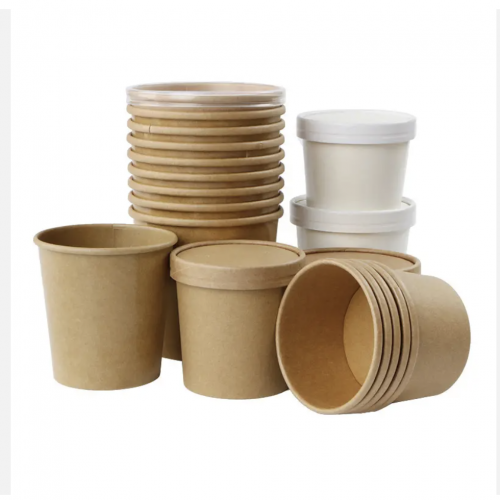 8oz soup bucket kraft paper Biodegradable food packaging paper container for food packing disposable  