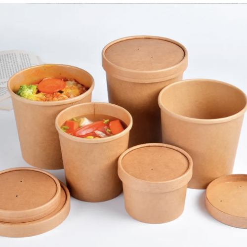 12oz soup bucket kraft paper Biodegradable food packaging paper container for food packing disposable  