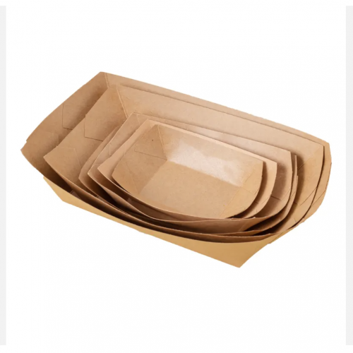 Disposable Kraft Paper Boat Shaped Box Take Away Packaging Cake Baking Trays Food Paper