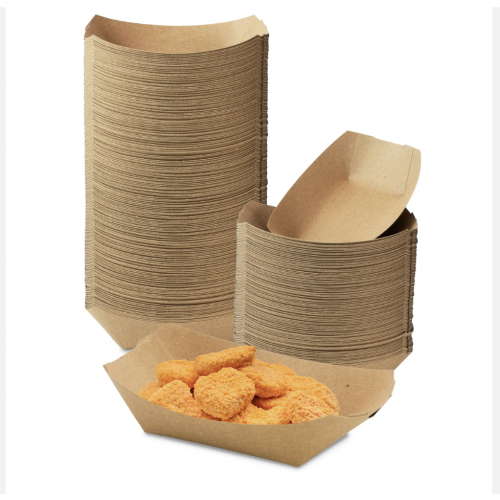 Disposable White Kraft Paper Boat Paper Food Tray Food Packaging Boat Box For Snack Paper Food Tray