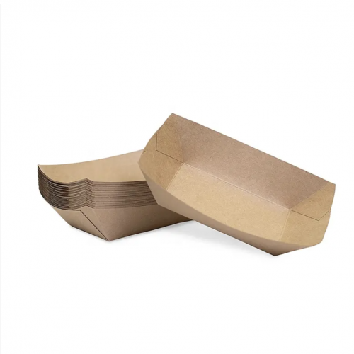 Kraft paper disposable open grease proof tray boat shape takeaway paper tray for hot dog