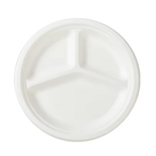 10in-3 compartments Bagasse Round Plate     